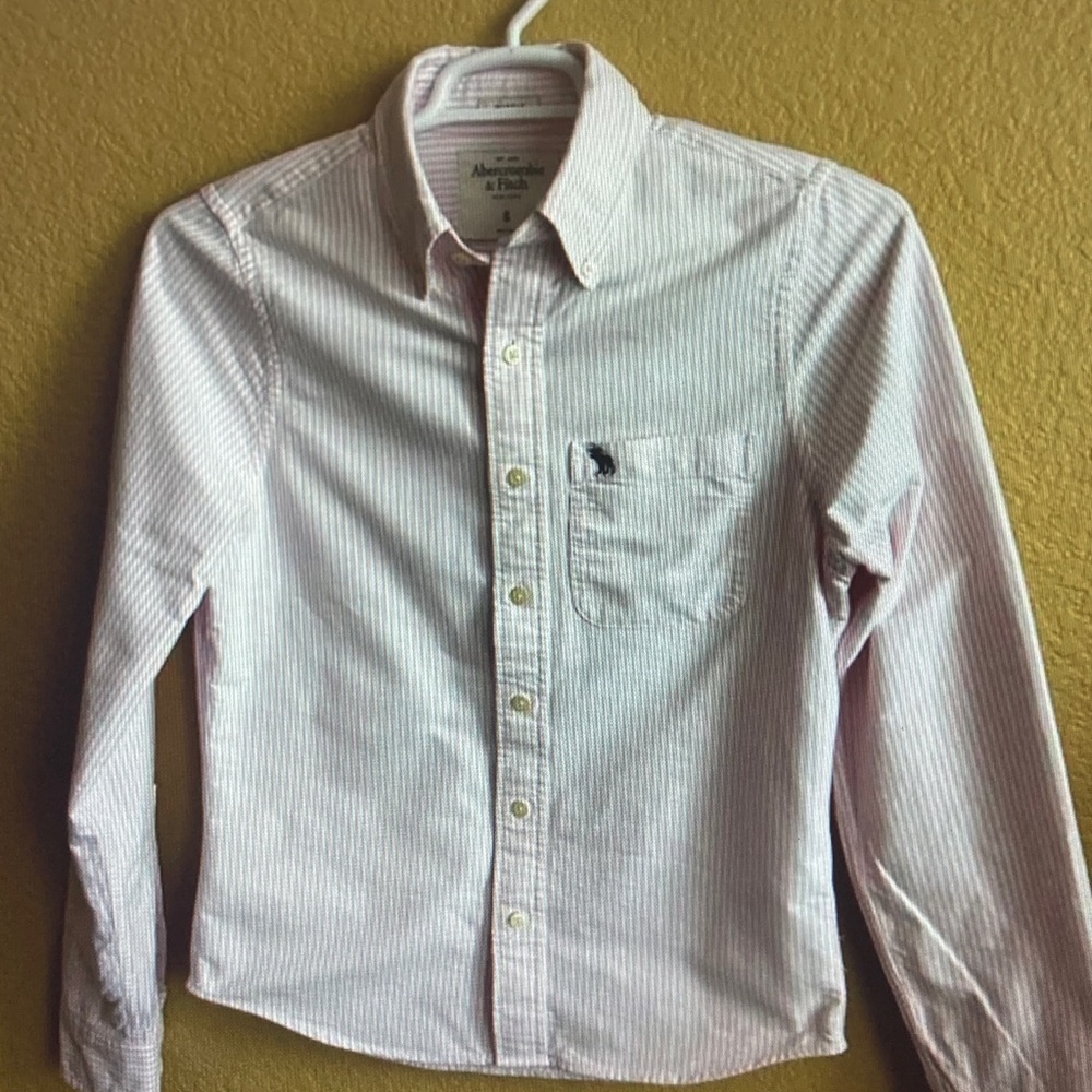 Abercrombie & Fitch Light Pink and White Striped Button-Down Shirt